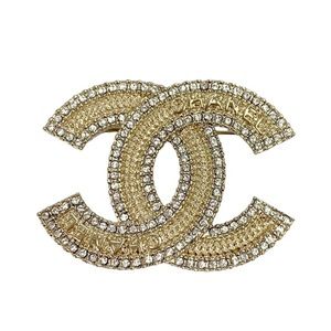 Chanel Corsage Coco Mark Logo Rhinestone Brooch Gold